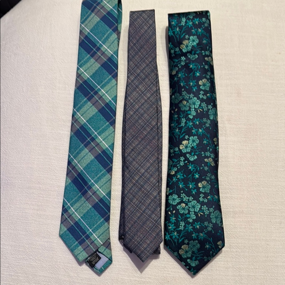 Ted Baker and Nordstrom Silk Elegant Men's Tie Set - Blue, Gray, Green.